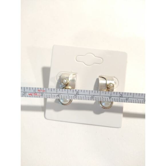 EP Signed Freshwater Pearls Dangle Earrings 14k yellow Gold Sterling Silver 925 - Picture 6 of 10